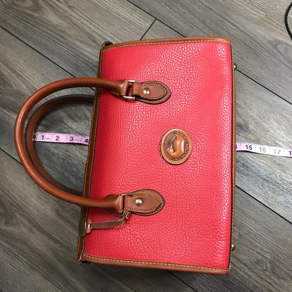 Dooney & Bourke Vintage AWL Red Pebbled Leather Satchel Handbag Zipper Closure - Picture 9 of 16